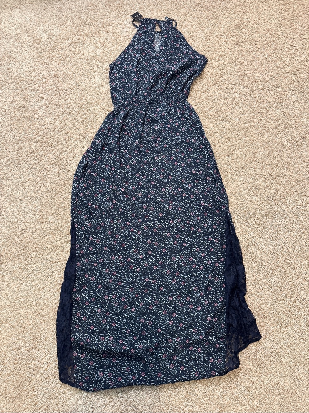 NWT Abercrombie & Fitch navy blue floral maxi dress Girls Xlarge - Picture 9 of 13